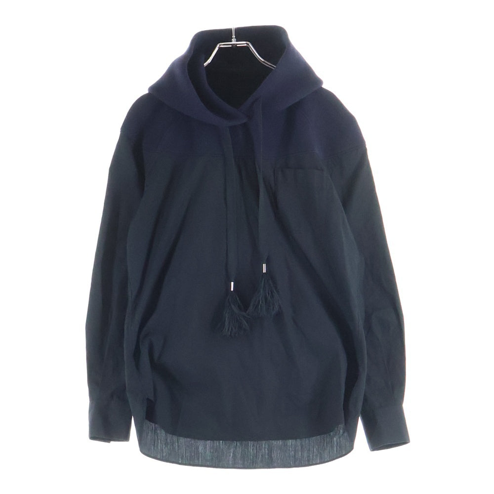 Sacai(サカイ) 18SS 異素材切替 スウェット ナイロン フーディー パーカー ブラック レディース 18-03620