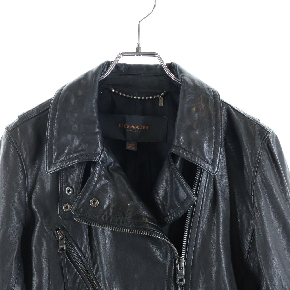 COACH(コーチ) ラムレザー ダブルライダースジャケット ブラック レディース