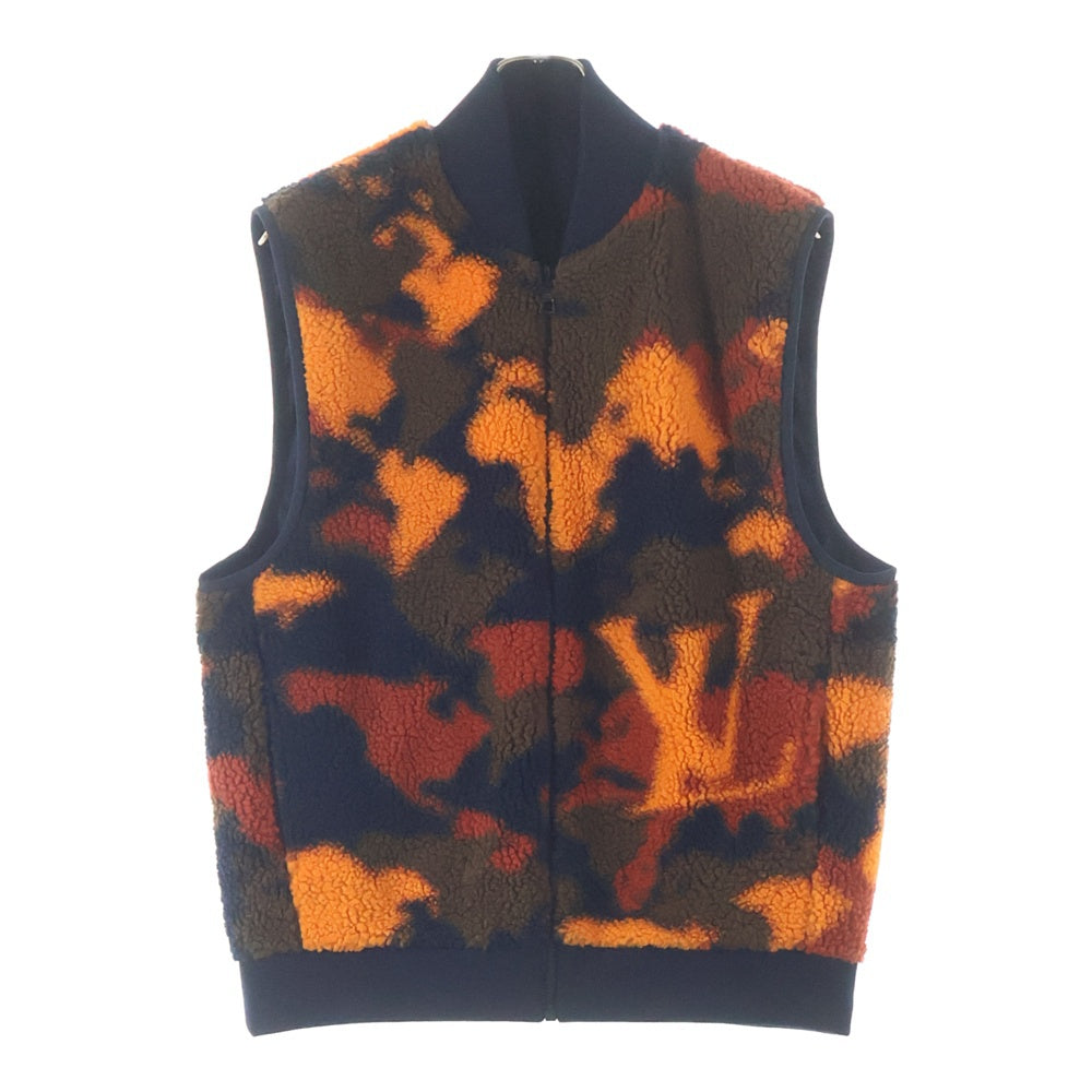 LOUIS VUITTON(ルイヴィトン) 24SS リバーシブル モノグラムロゴ カモフラ 迷彩柄 ボア ジップアップ ノースリーブジャケット ベスト ネイビー/オレンジ RM241M DFX HQY21W