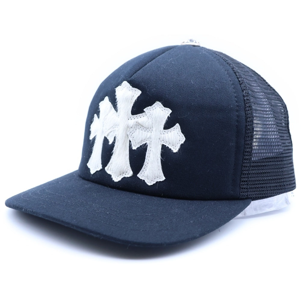 CHROME HEARTS(クロムハーツ) TRUCKER CAP トラッカーキャップ 3セメタリーハラコレザーパッチメッシュキャップ帽子 ホワイト/ブラック