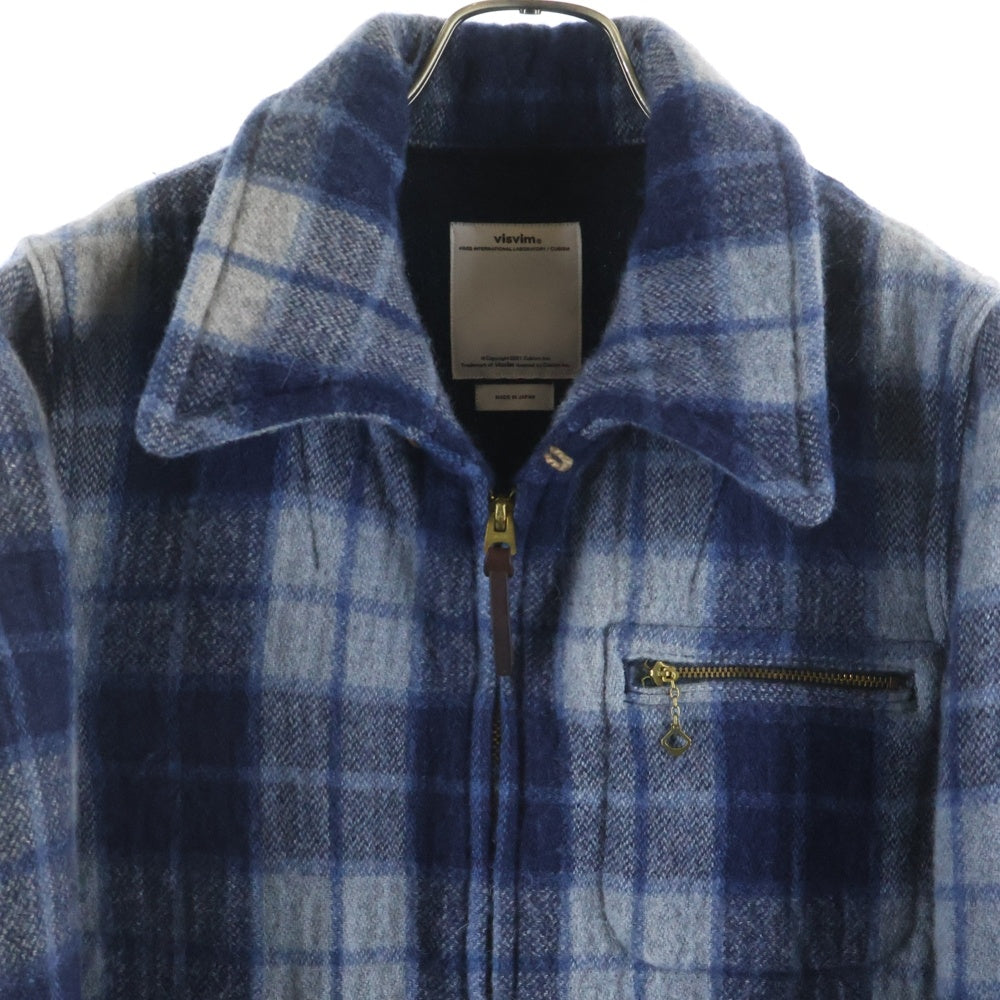 VISVIM(ヴィスヴィム) 14SS BLACKHAWK BLOUSON レザー エルボーパッチ チェック柄 ジップアップ シャツジャケット ブルー 0114205013019