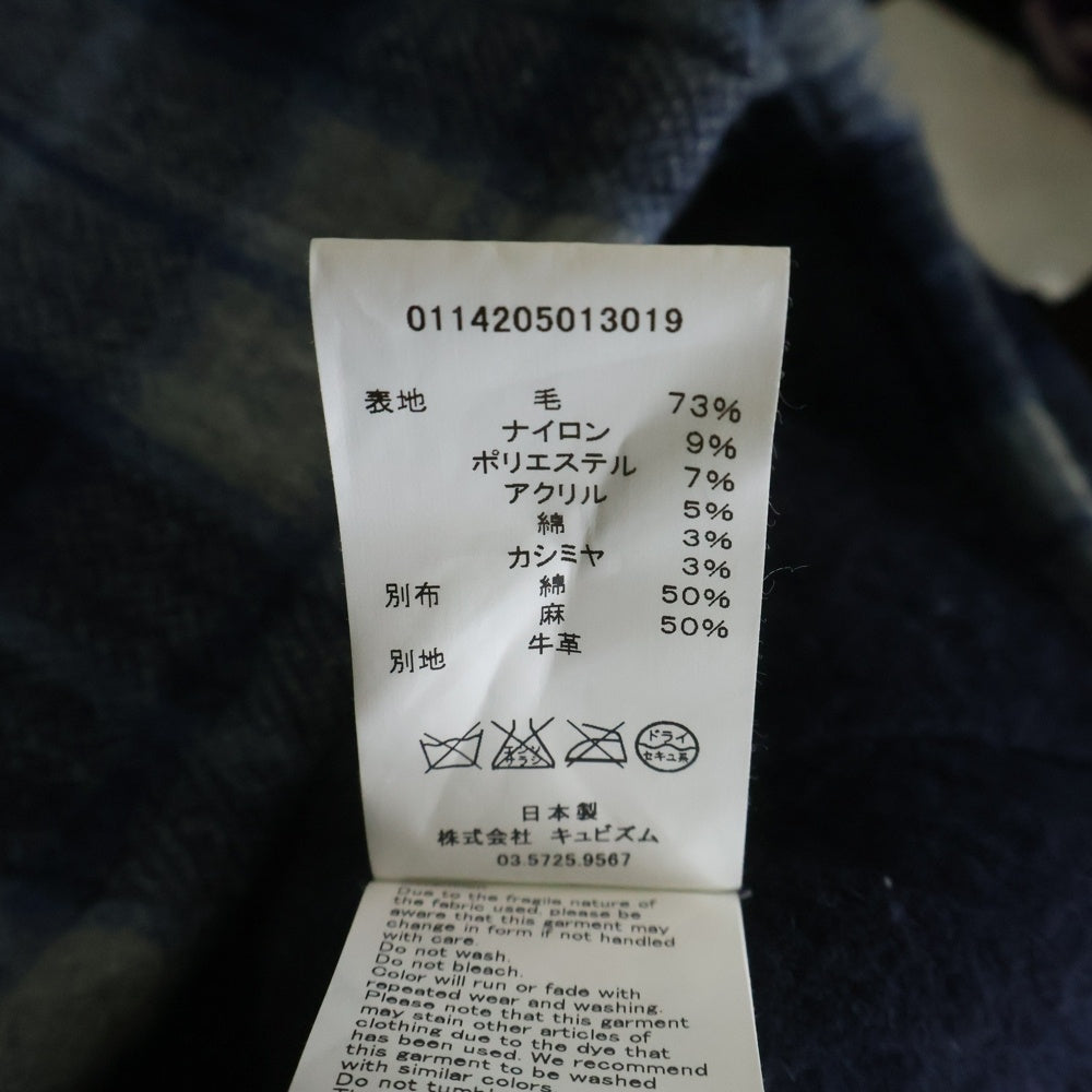 VISVIM(ヴィスヴィム) 14SS BLACKHAWK BLOUSON レザー エルボーパッチ チェック柄 ジップアップ シャツジャケット ブルー 0114205013019