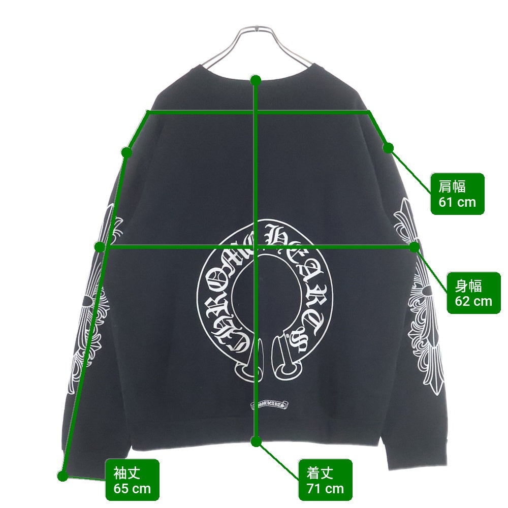 CHROME HEARTS(クロムハーツ) Horseshoe Crewneck Sweatshirt ホースシュープリント 袖フローラル クルーネックスウェットトレーナー ブラック