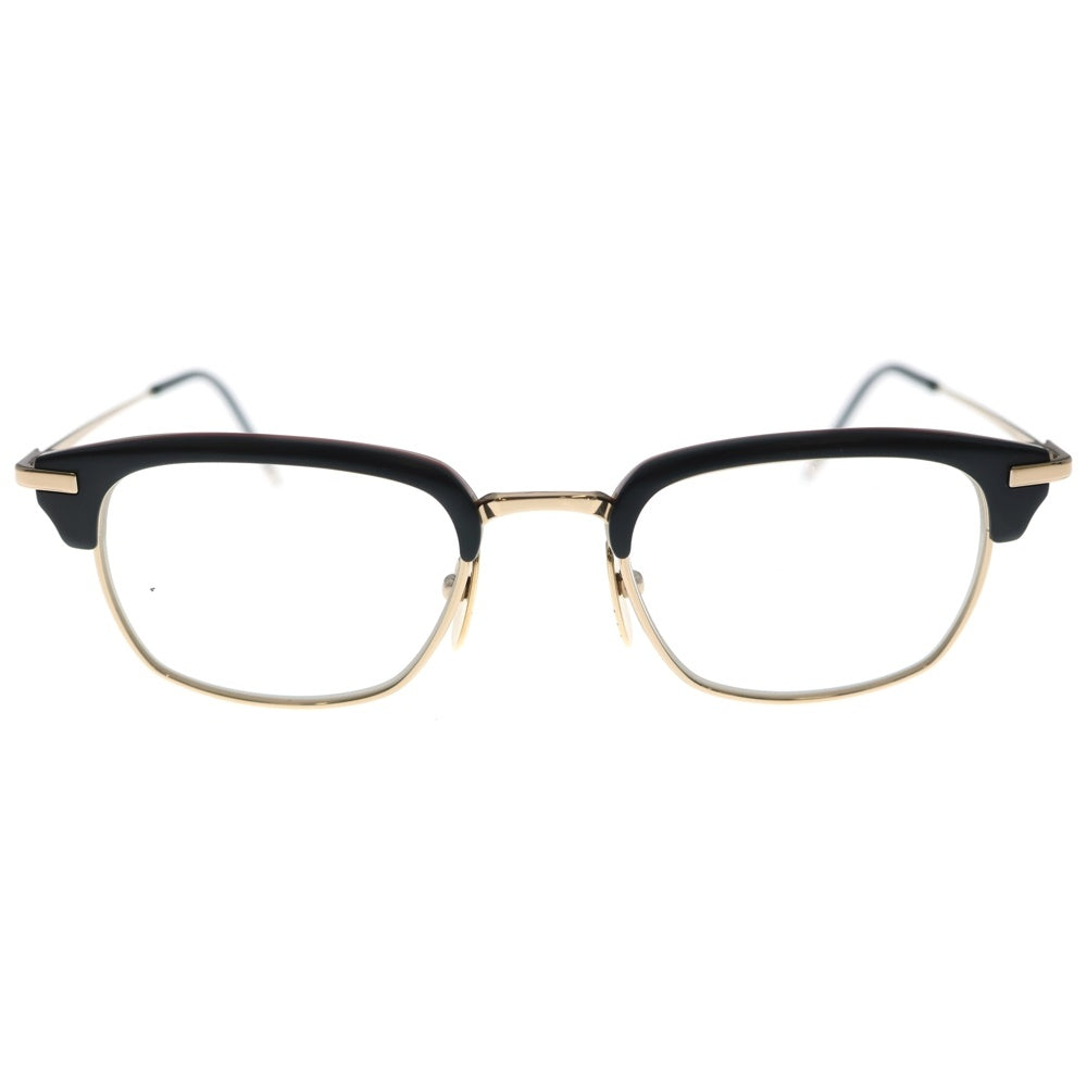 THOM BROWNE(トムブラウン) NEWYORK トリコロール コンビフレーム ウェリントン アイウェア 眼鏡 ブラック/ゴールド TB-707-A-BLK-GLD-50