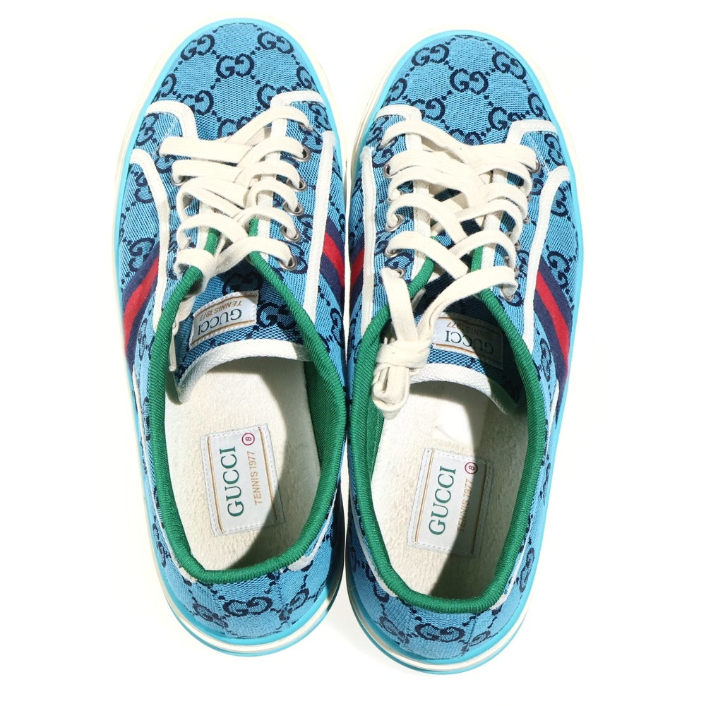 GUCCI(グッチ) TENNIS 1997 シェリーライン GG総柄 ローカットスニーカー ブルー 663657