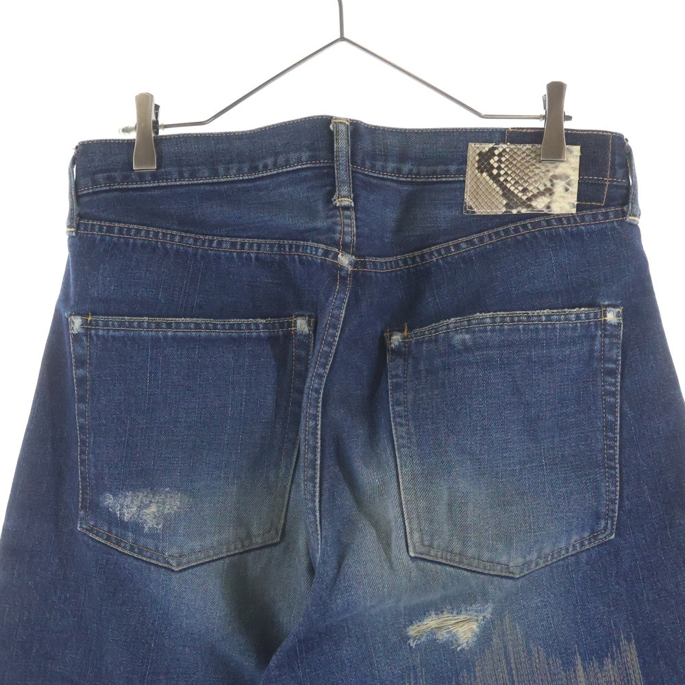 VISVIM(ヴィスヴィム) FLUXUS DENIM パイソンパッチ ボタンフライ ダメージ ストレートデニムパンツ インディゴ