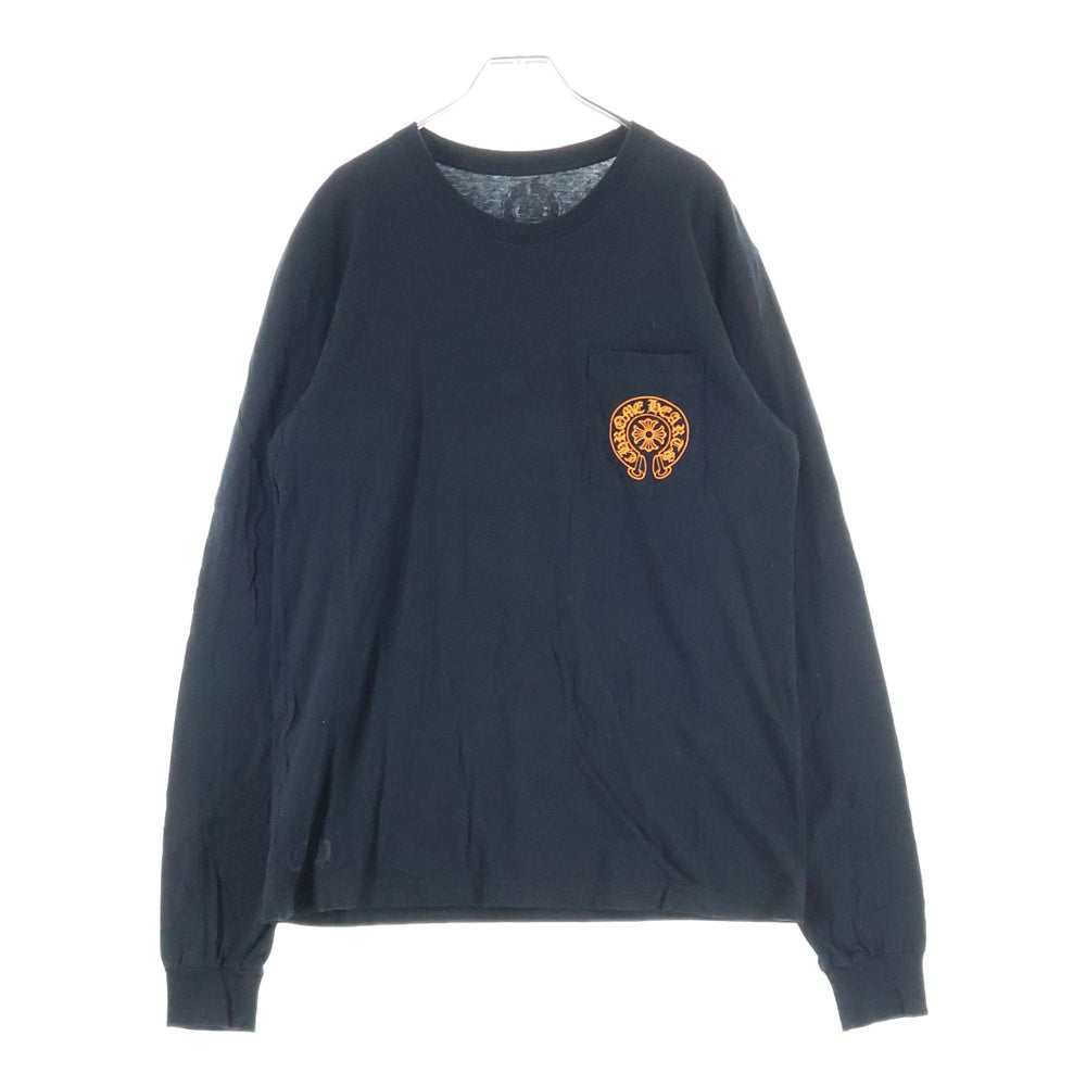 CHROME HEARTS(クロムハーツ) CH L/S TEE STAFF HORSESHOE バックホースシュープリント ポケット長袖Tシャツ カットソー ブラック/オレンジ