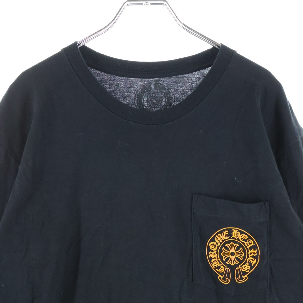 CHROME HEARTS(クロムハーツ) CH L/S TEE STAFF HORSESHOE バックホースシュープリント ポケット長袖Tシャツ カットソー ブラック/オレンジ