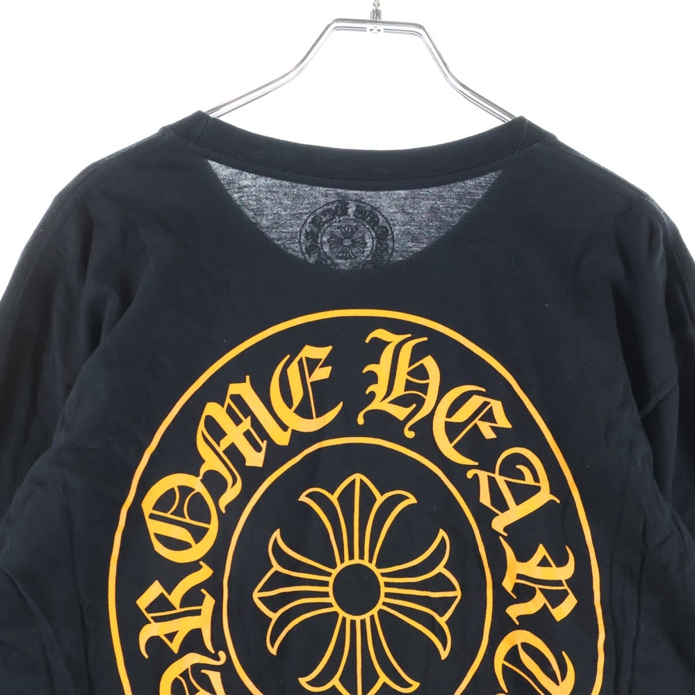 CHROME HEARTS(クロムハーツ) CH L/S TEE STAFF HORSESHOE バックホースシュープリント ポケット長袖Tシャツ カットソー ブラック/オレンジ