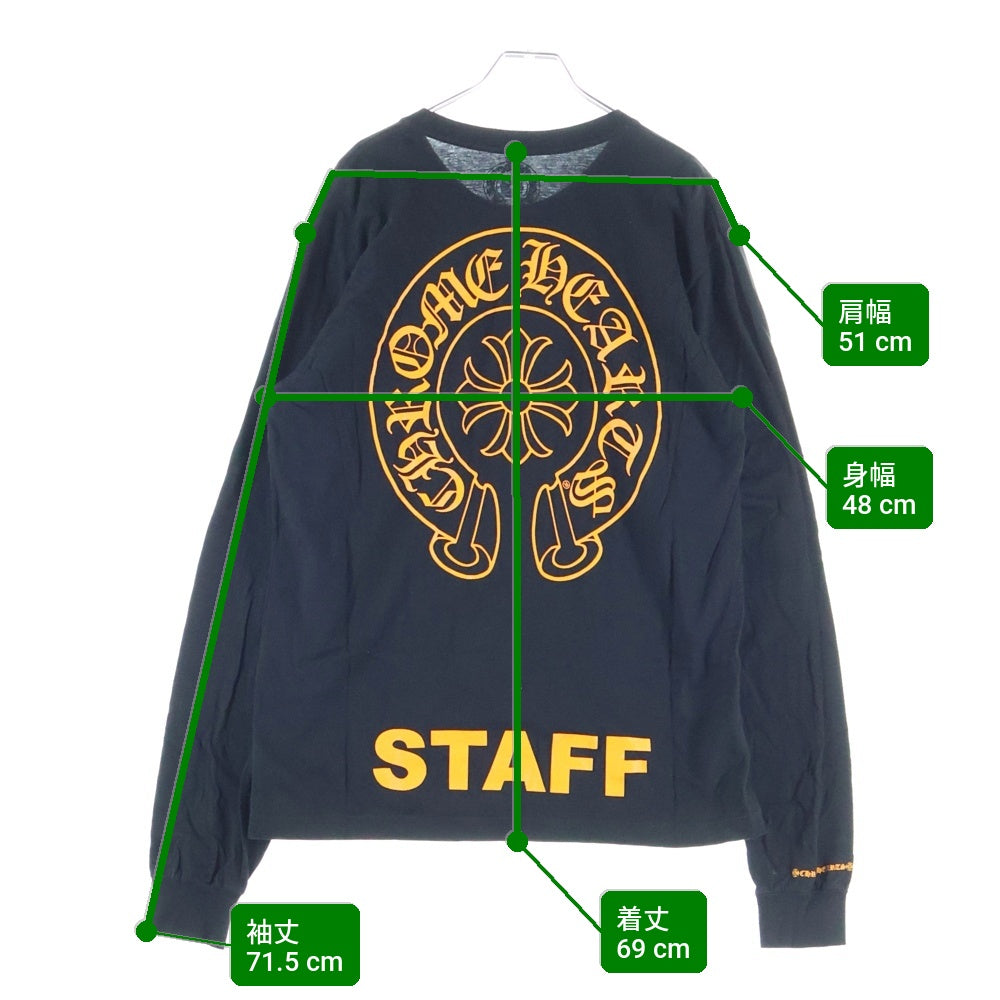 CHROME HEARTS(クロムハーツ) CH L/S TEE STAFF HORSESHOE バックホースシュープリント ポケット長袖Tシャツ カットソー ブラック/オレンジ