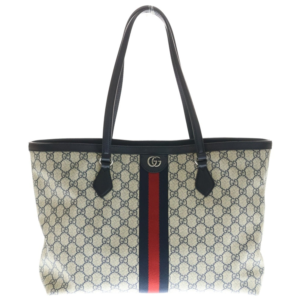 GUCCI(グッチ) GGスプリーム オフィディア PVCxレザー トートバッグ ベージュ/ネイビー 631685 レディース