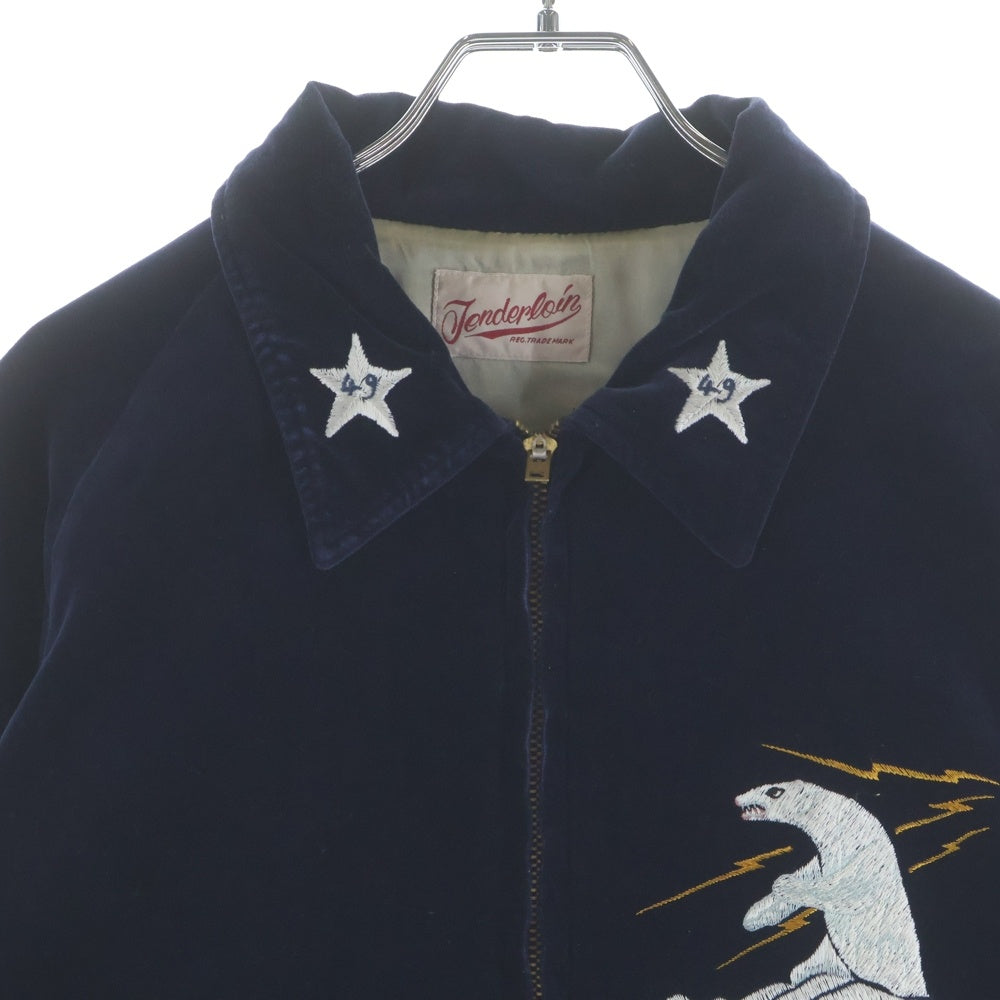 TENDERLOIN(テンダーロイン) SOUVENIR JKT ALASKA VELOURS ベロア スーヴェニア ジップアップブルゾン ネイビー