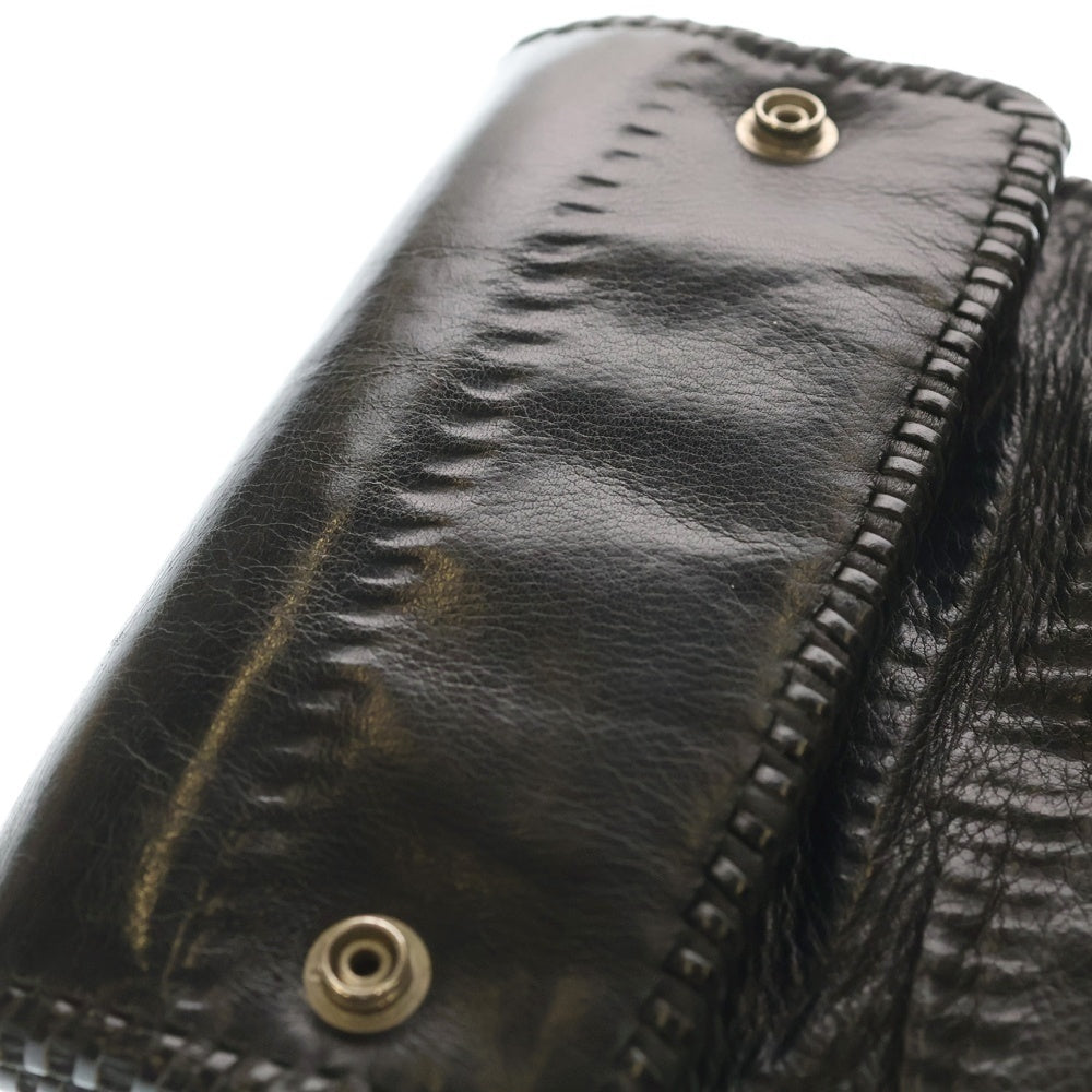 A&G(エーアンドジー) 2スナップ レザー ロングウォレット 長財布 ブラック