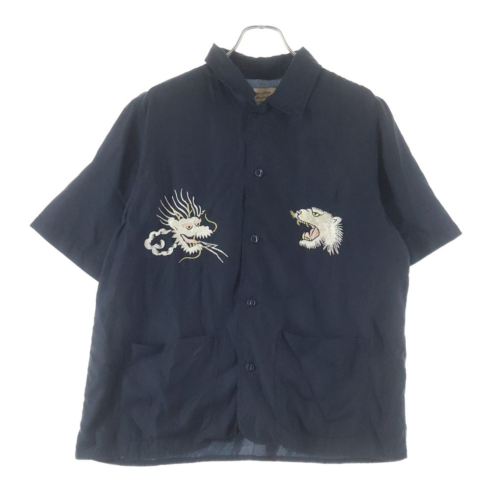REMI RELIEF(レミ レリーフ) 25SS レーヨンフィブリルツイル 龍虎刺繍 半袖シャツ ブラック
