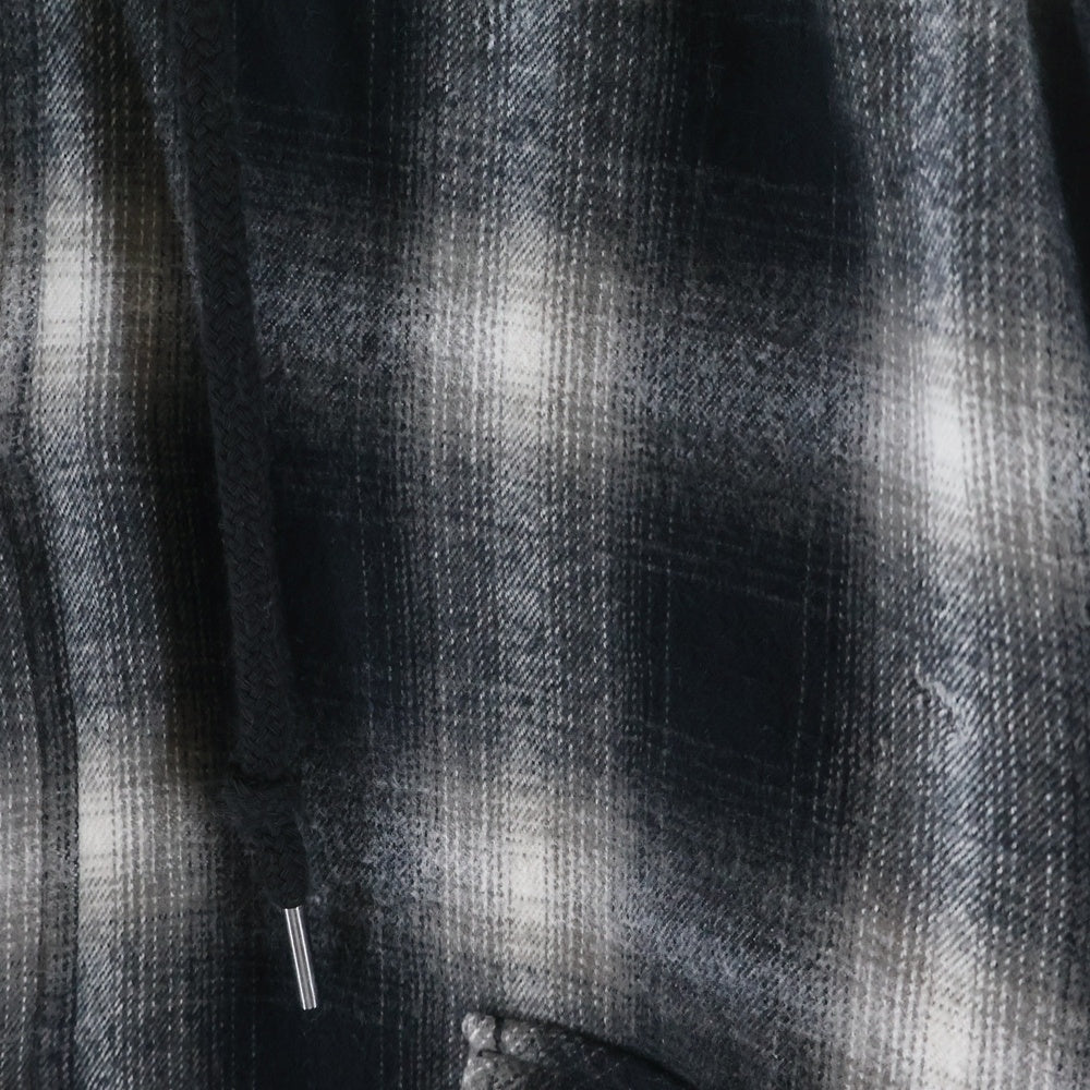 MAISON MIHARAYASUHIRO(メゾンミハラヤスヒロ) 24AW SWEAT HOODIE L/S SHIRTS スウェット フーディー チェックシャツ ブラック/ホワイト J13SH182