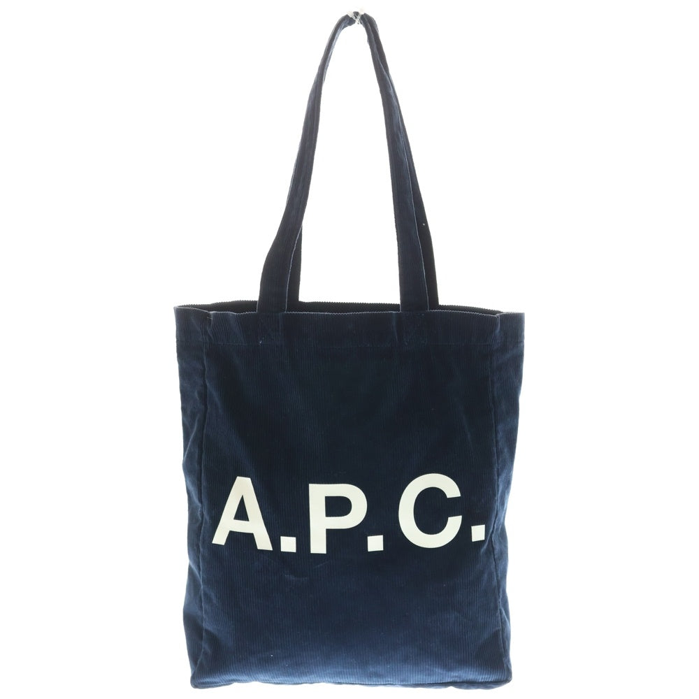 A.P.C(アーペーセー) ロゴプリント コーデュロイ トートバッグ ネイビー