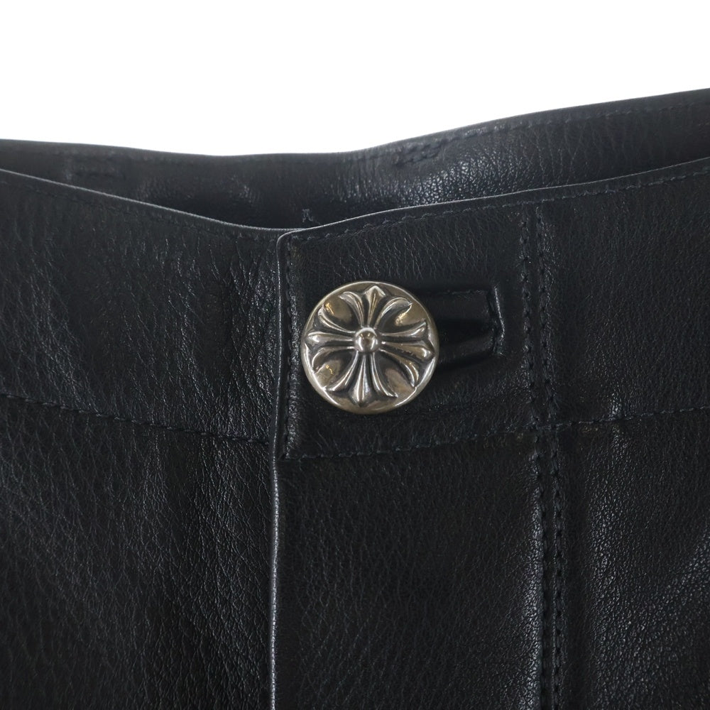 CHROME HEARTS(クロムハーツ) DEVIL DOG LTHR クロスボタン レザーロングパンツ ブラック