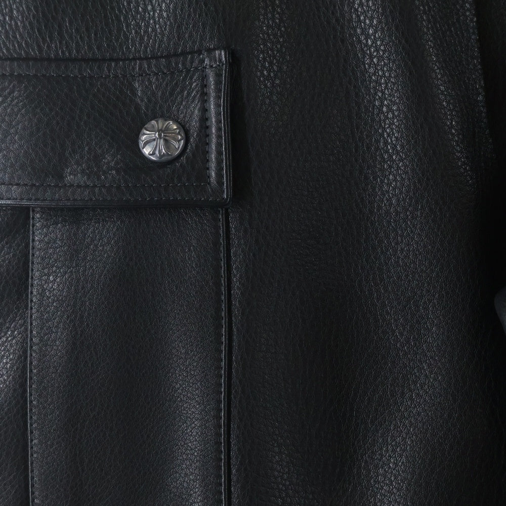 CHROME HEARTS(クロムハーツ) DEVIL DOG LTHR クロスボタン レザーロングパンツ ブラック