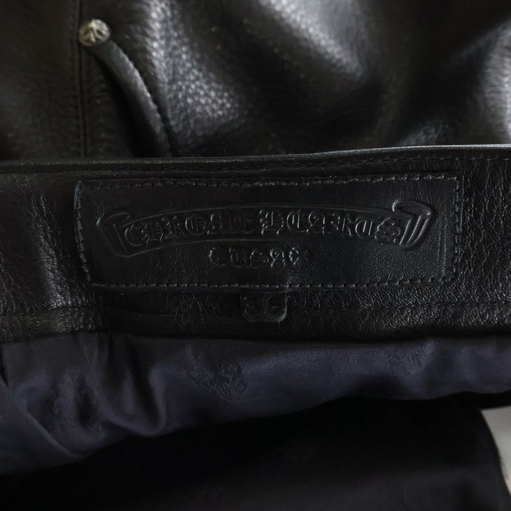 CHROME HEARTS(クロムハーツ) DEVIL DOG LTHR クロスボタン レザーロングパンツ ブラック