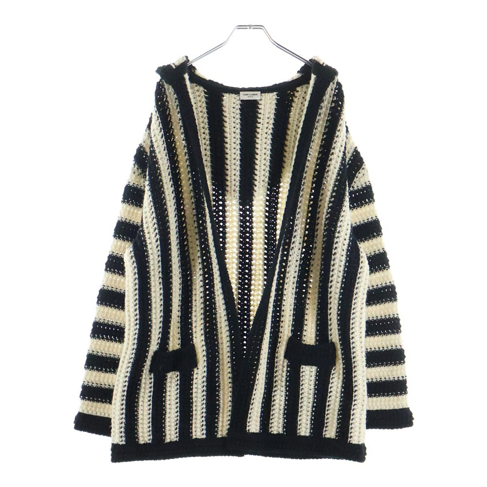 SAINT LAURENT PARIS(サンローランパリ) 19SS 607652 YAJS2 ストライプフーデッドニットカーディガン ブラック/ホワイト