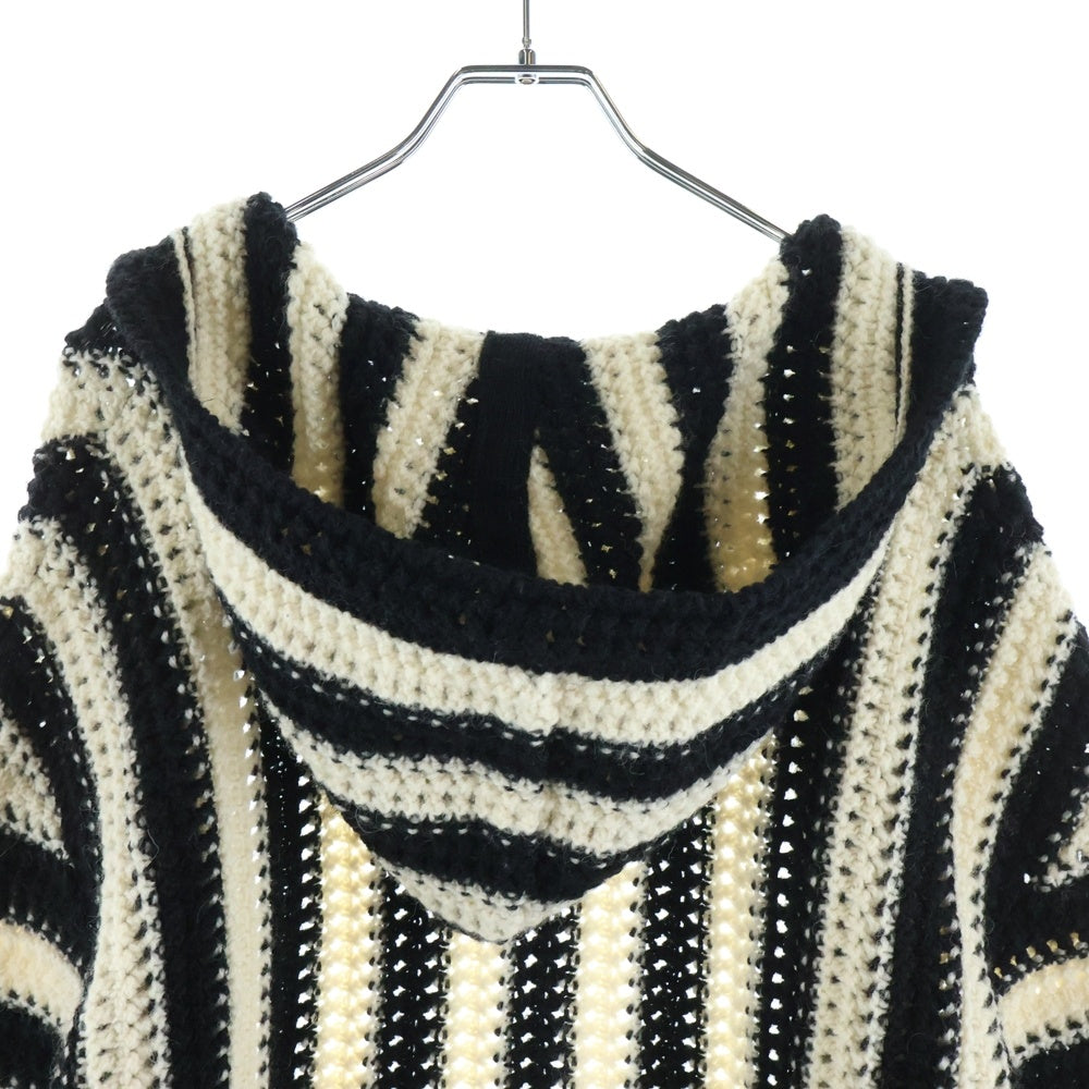 SAINT LAURENT PARIS(サンローランパリ) 19SS 607652 YAJS2 ストライプフーデッドニットカーディガン ブラック/ホワイト