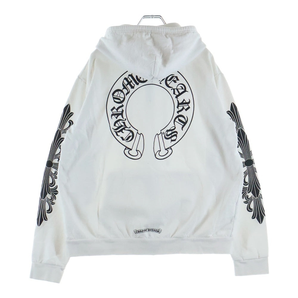 CHROME HEARTS(クロムハーツ) SWTSHRT HD ZIP バックホースシュー 袖フローラルプリント ジップアップフーディーパーカー ホワイト