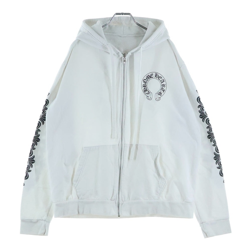 CHROME HEARTS(クロムハーツ) SWTSHRT HD ZIP バックホースシュー 袖フローラルプリント ジップアップフーディーパーカー ホワイト