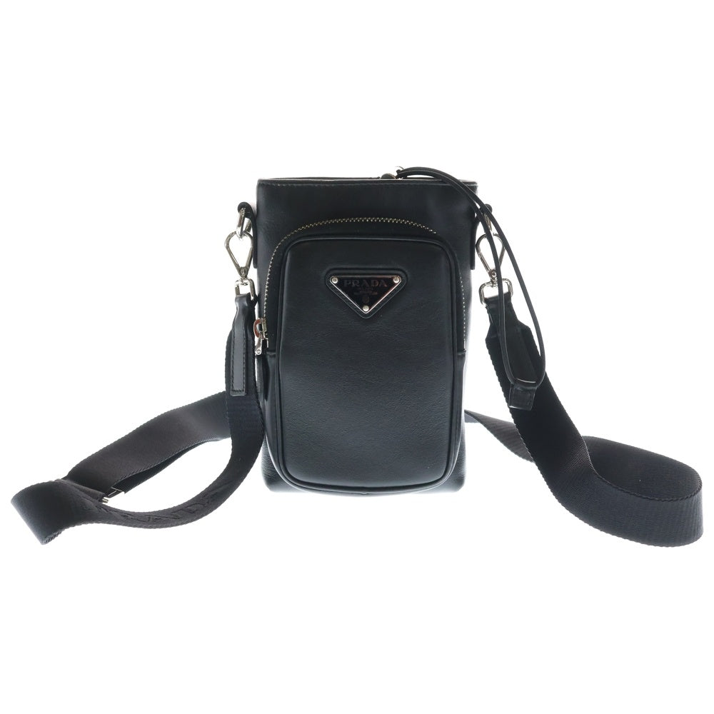 PRADA(プラダ) トライアングルロゴ レザー スマートフォンポーチ ショルダーバッグ ブラック 2ZH155