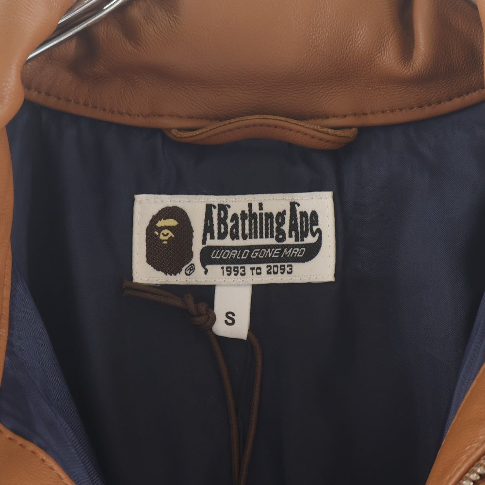 A BATHING APE(アベイシングエイプ) 25AW LEATHER CLASSIC DOWN JACKET シープスキン レザー クラシック ダウンジャケット ブラウン 001DNL801011M