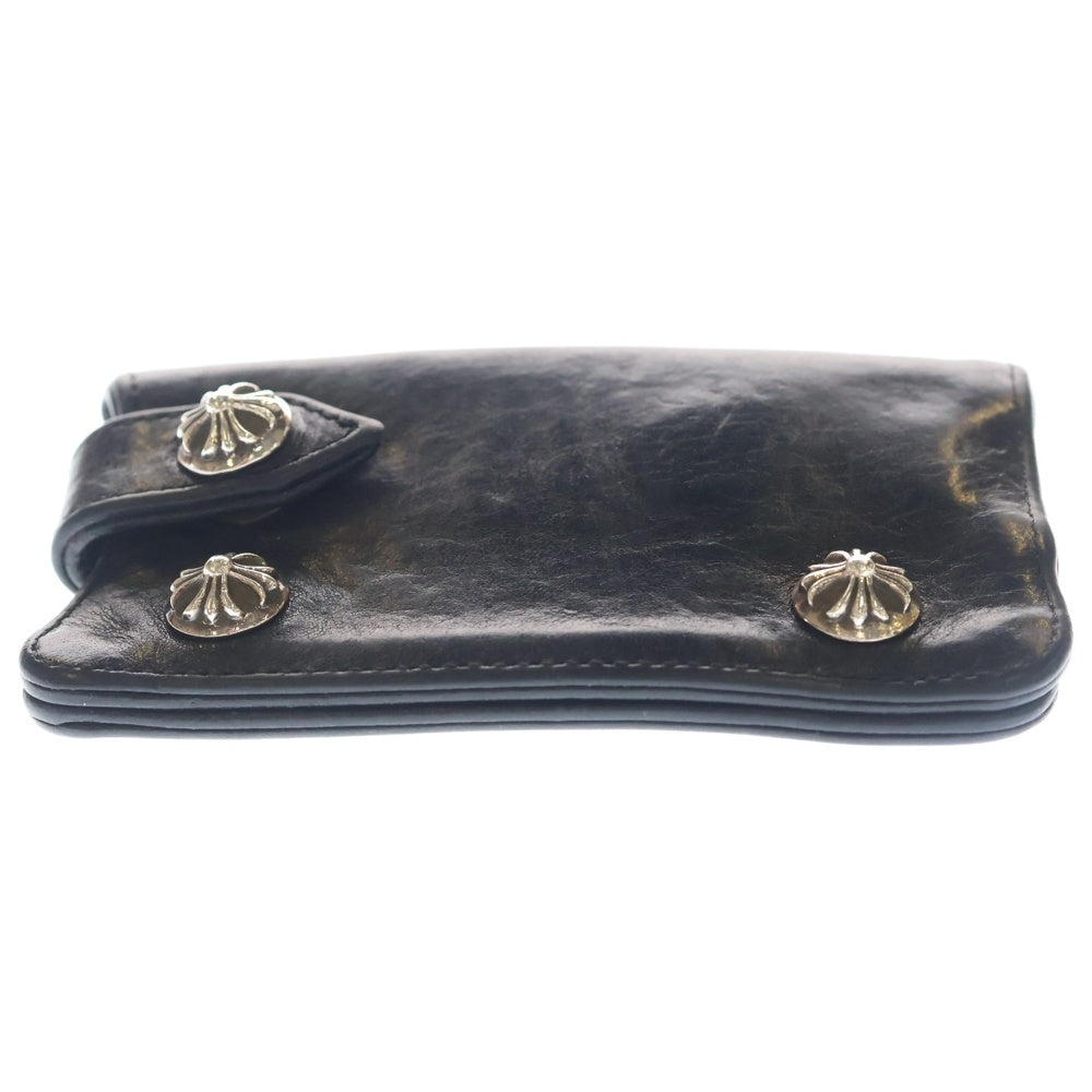 CHROME HEARTS(クロムハーツ) KEY CASE クロスボールボタン ブラックヘビーレザー キーケース ブラック/シルバー