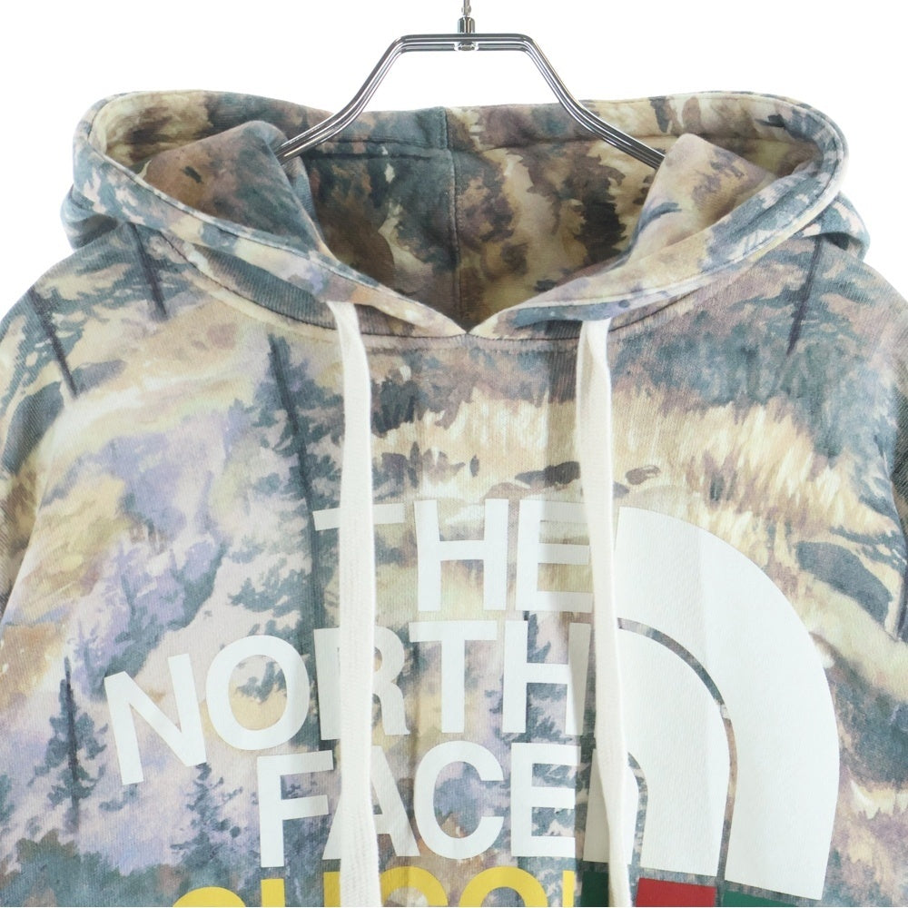 GUCCI(グッチ) 22SS×THE NORTH FACE COTTON HOODIE 総柄 ブランドロゴ プルオーバーパーカー フーディー マルチ