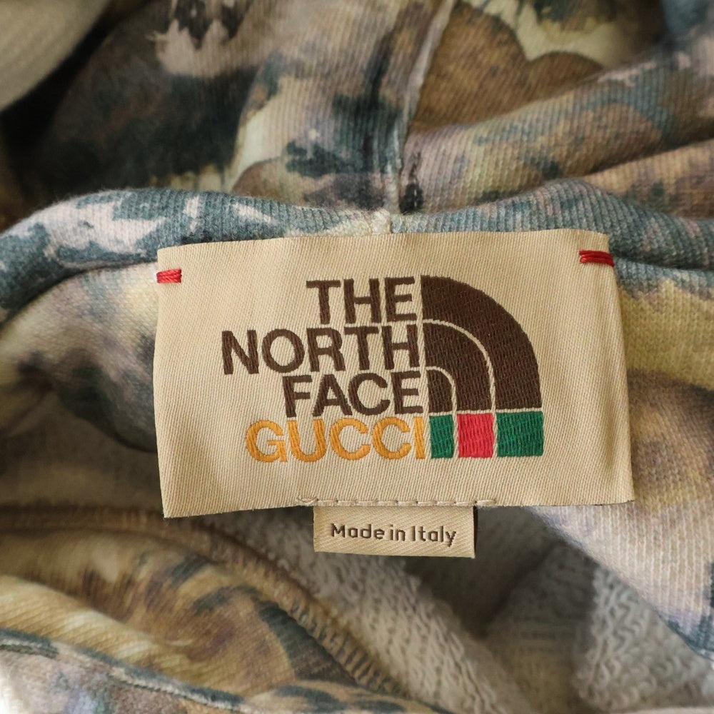 GUCCI(グッチ) 22SS×THE NORTH FACE COTTON HOODIE 総柄 ブランドロゴ プルオーバーパーカー フーディー マルチ