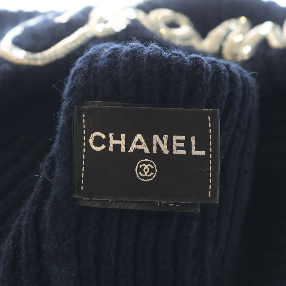 CHANEL(シャネル) スパンコールロゴ カシミヤビーニー ニット帽 ネイビー AA8313
