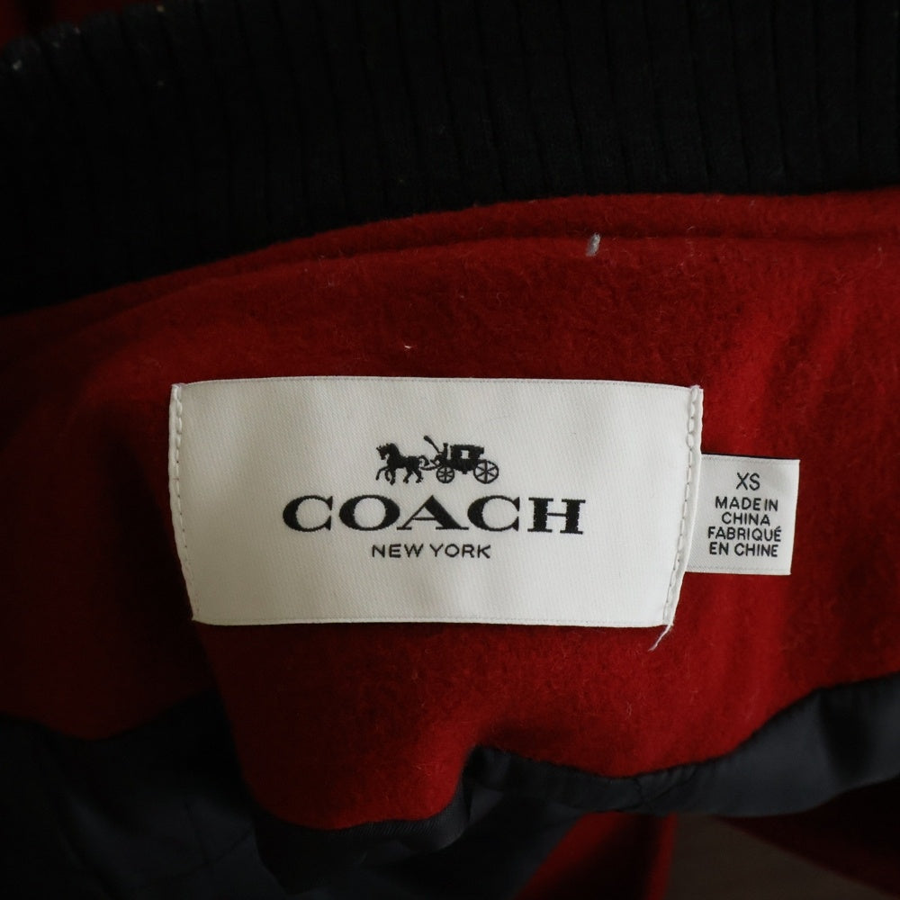 COACH(コーチ) レザー切り替え スタジアムジャケット スタジャン レッド/ホワイト 224805