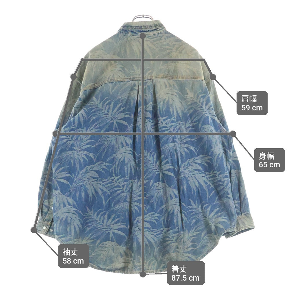 Palm Angels(パームエンジェルス) 22SS JUNGLE LEAF PRINT DENIM SHIRT リーフ柄 フロントポケット デニムシャツ インディゴ PMYD015S22DEN002