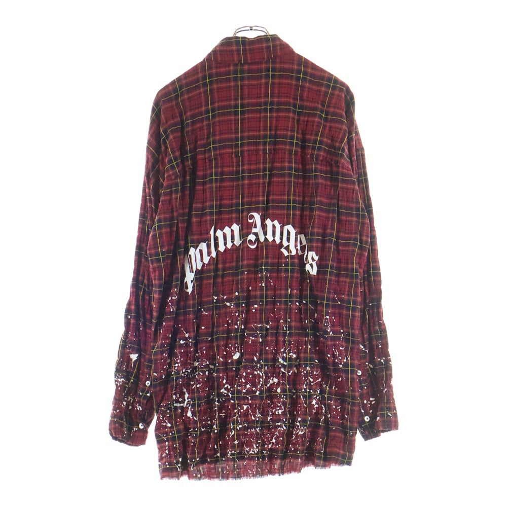 Palm Angels(パームエンジェルス) 20AW FLANNEL CURVED LOGO OVERSHIRT アーチロゴ ペイント加工 フランネル 長袖シャツ レッド PMGA079F20FAB001