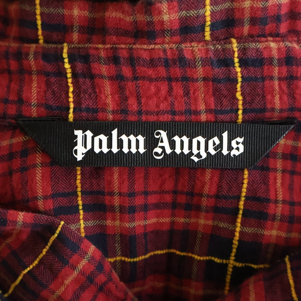 Palm Angels(パームエンジェルス) 20AW FLANNEL CURVED LOGO OVERSHIRT アーチロゴ ペイント加工 フランネル 長袖シャツ レッド PMGA079F20FAB001
