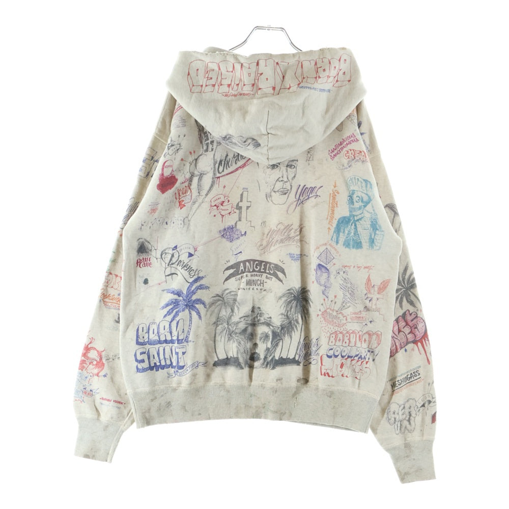 SAINT MICHAEL(セントマイケル) 24SS×BORN RAISED BR HOODIE LA ボーンレイズド グラフィックプリント スタッズ装飾 プルオーバースウェットパーカー フーディー マルチ SM-YS8-0000-C11