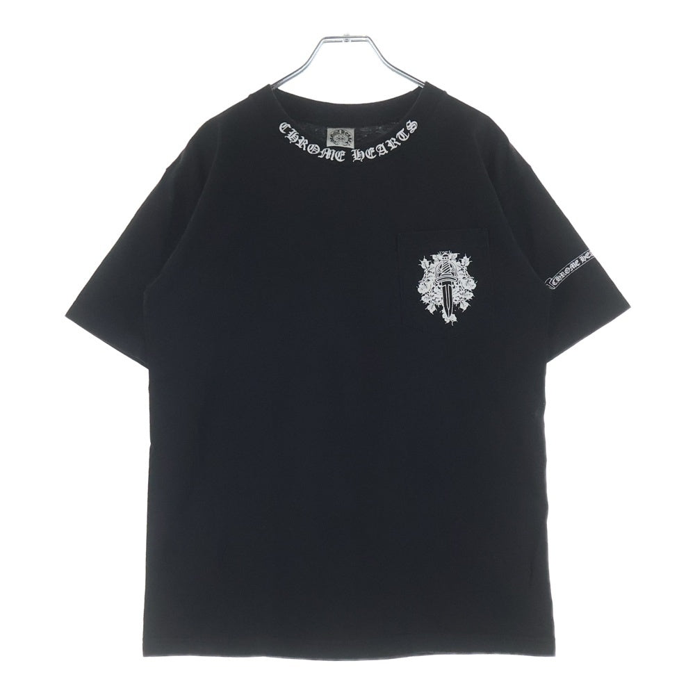 CHROME HEARTS(クロムハーツ) OLD ネックロゴ ヴァインダガー胸ポケット バックスクロールラベル 半袖Tシャツ カットソー ブラック