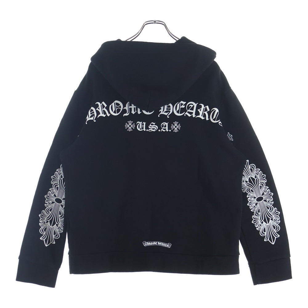 CHROME HEARTS クロムハーツ FLRL Zip Hoodie 袖フローラル ジップアップパーカー アーチロゴ ブラック CHROME HEARTS(クロムハーツ) FLRL Zip Hoodie 袖フローラル ジップ