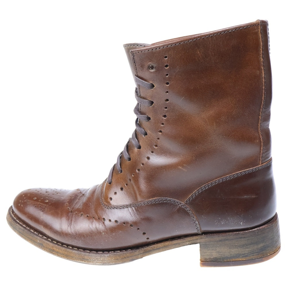 NO BRAND(ノーブランド) SAK(サク) Lace up Medallion Boots Exclusive レースアップメダリオンブーツ レザー 編み上げ Vibramソール ブラウン 40