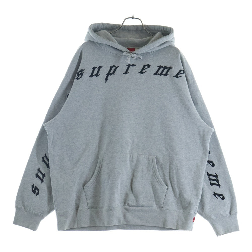 SUPREME(シュプリーム) 21AW Raised Embroidery Hooded Sweatshirt プルオーバーパーカー フロントロゴ刺繡 コットン グレー