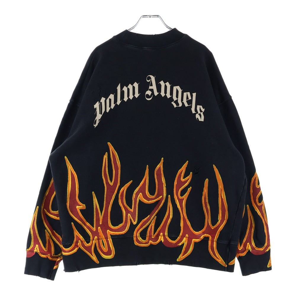 Palm Angels(パームエンジェルス) GRAFFITI FLAMES CREWNECK グラフィティーデザイン スウェット トレーナー ブラック PMBA065F22FLE005