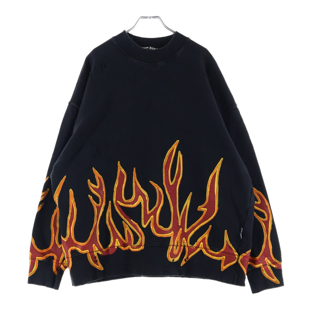 Palm Angels(パームエンジェルス) GRAFFITI FLAMES CREWNECK グラフィティーデザイン スウェット トレーナー ブラック PMBA065F22FLE005