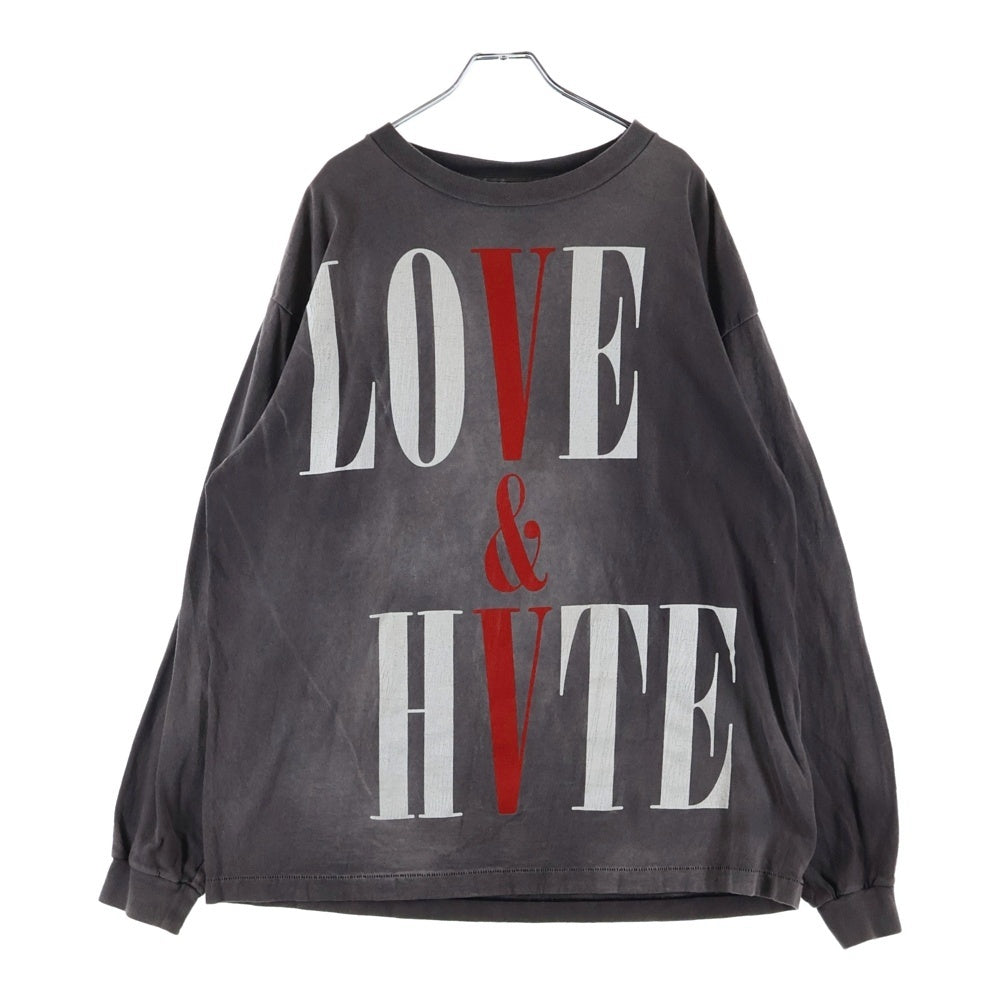 SAINT MICHAEL(セントマイケル) 22SS×VLONE ヴィーロン ヴィンテージ加工LOVEアンドHATEプリント長袖カットソー ロンT グレーブラック SM-S22-0000-068