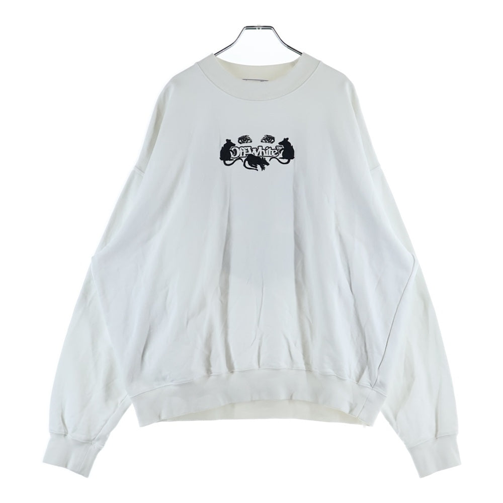 OFF-WHITE(オフホワイト) Jacquard cat chunky pullover knit 刺繍デザイン スウェット トレーナー ホワイト OMBA054S23FLE002
