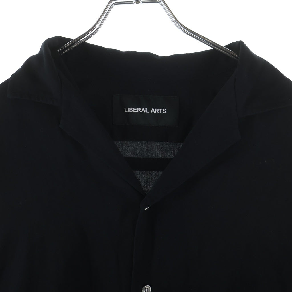 NO BRAND(ノーブランド) LIBERAL ARTS(リベラルアーツ) カッターシャツ 長袖シャツ 袖ロゴ ダメージ加工 ブラック