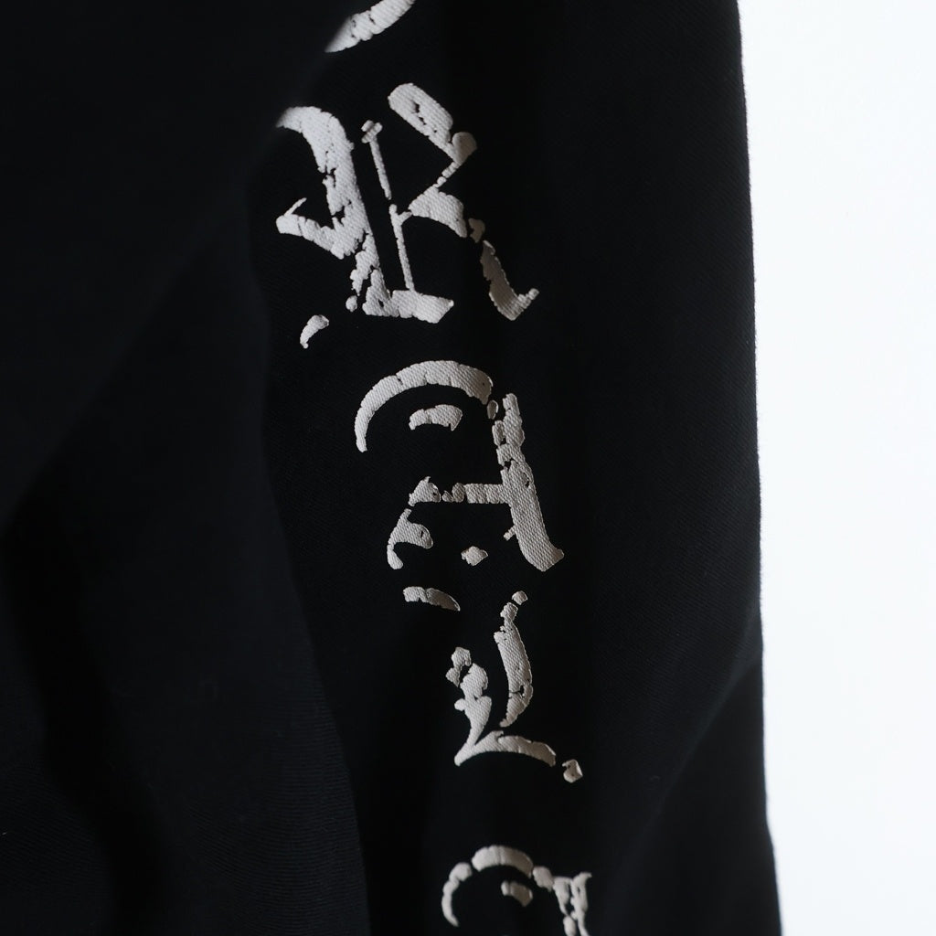 NO BRAND(ノーブランド) LIBERAL ARTS(リベラルアーツ) カッターシャツ 長袖シャツ 袖ロゴ ダメージ加工 ブラック
