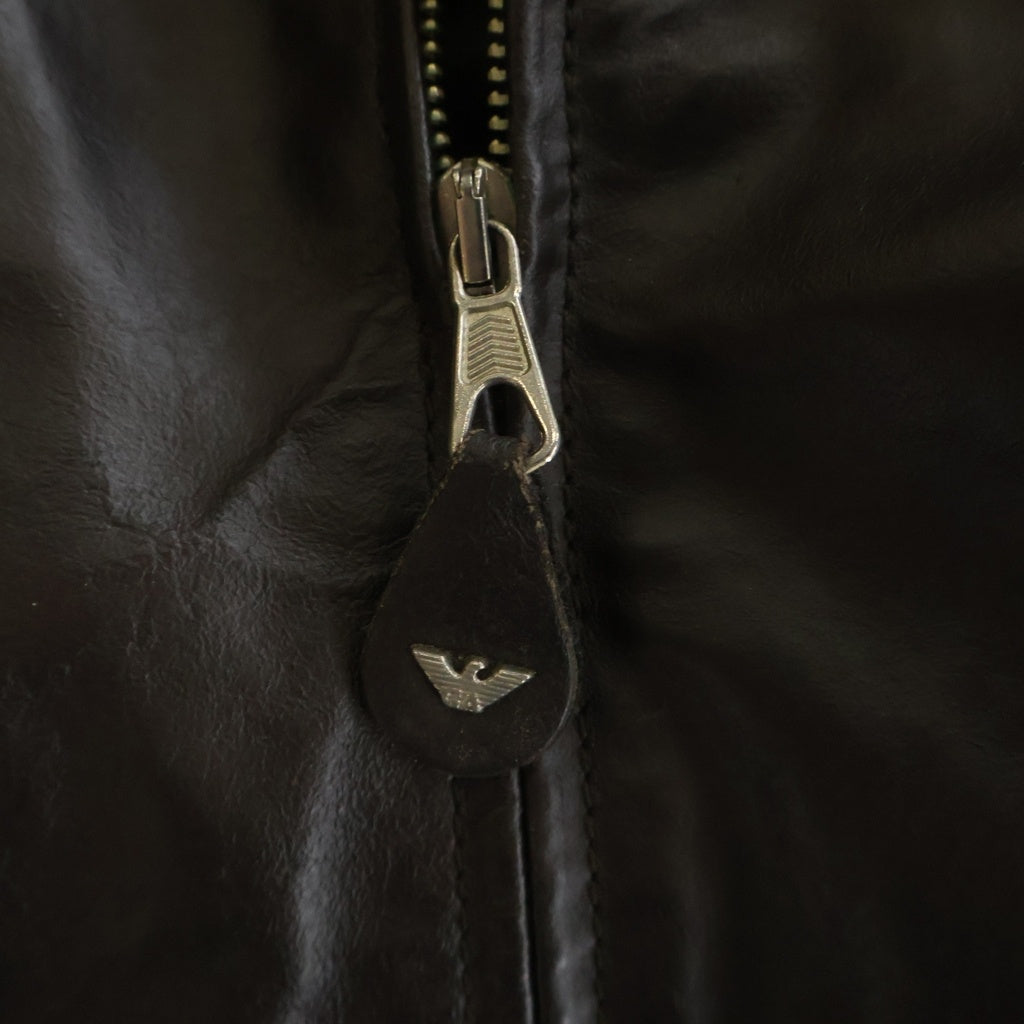 ARMANI JEANS(アルマーニ ジーンズ) 90s Leather Jacket レザージャケット 裏地キルティング ブラウン