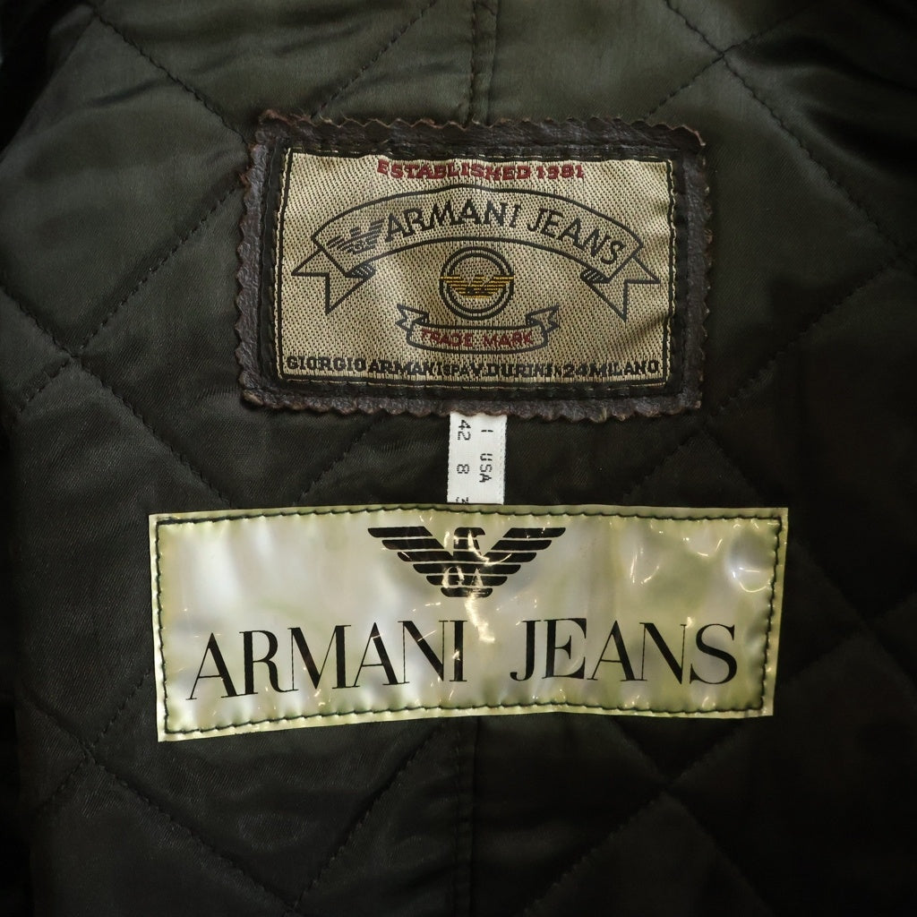 ARMANI JEANS(アルマーニ ジーンズ) 90s Leather Jacket レザージャケット 裏地キルティング ブラウン